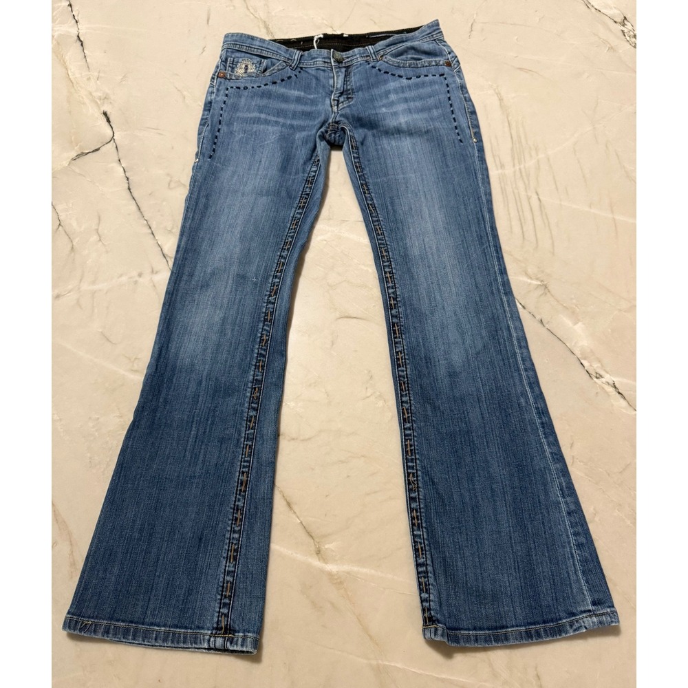 New London USA Gothic Amoureusement Flap Pocket Flare Jeans Stitch Detail 32x33